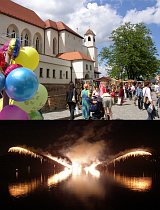 Hrad Špilberk v době oslav, dole ohňostroj na Brněnské přehradě [Vergrößern - neues Fenster]